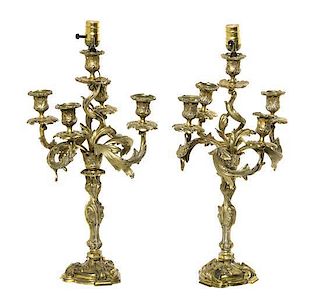 * A Pair of Louis XV Gilt Bronze Five-Light Candelabra, Height 20 1/2 inches.