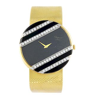 CHOPARD - a gentleman's bracelet watch, retailed by Kutchinsky. Factory diamond and onyx set 18ct ye