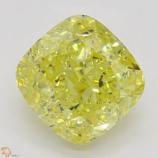 1.56 ct, Natural Fancy Vivid Yellow Even Color, VVS2, Cushion cut Diamond (GIA Graded), Appraised Value: $62,700 