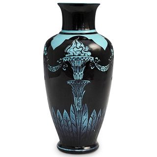 Steuben Mirror Black Turquoise Vase