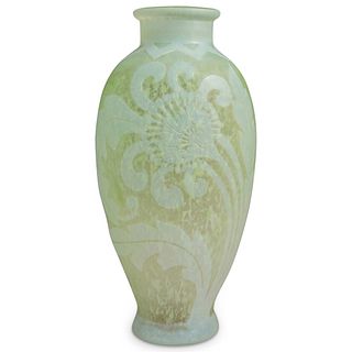 Steuben Opalescent Astrid Cut to Green Cintra Vase