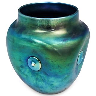 Steuben Blue Aurene "Push In" Glass Vase