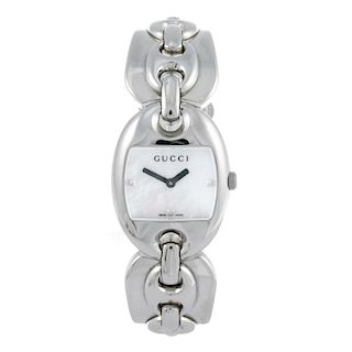 GUCCI - a lady's 121.5 bracelet watch. Stainless steel case. Numbered 12332199. Signed quartz moveme