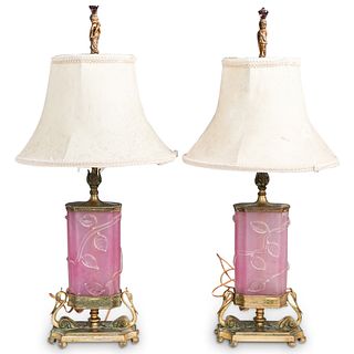 Pair of Steuben Rose Quartz Lamps