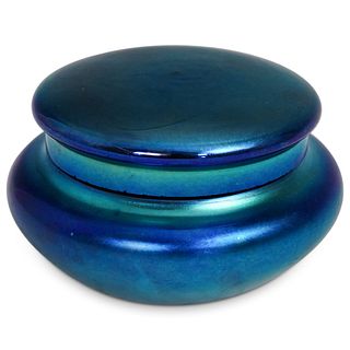 Steuben Blue Aurene powder bowl