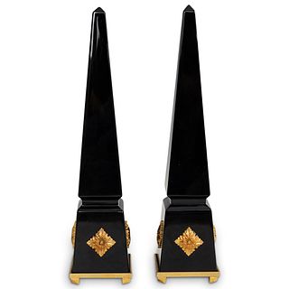 Pair of Baccarat Crystal and Bronze Obelisks