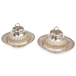 (2 Pc) Persian Silver Covered Serving Dishes