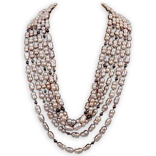 Triple Strand Pearl and  Gold Necklace