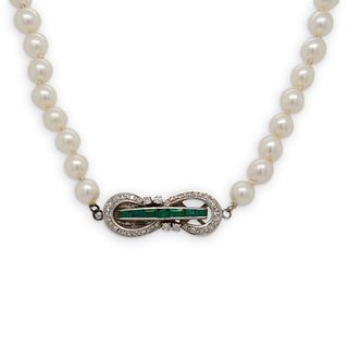 14Kt Pearl Emerald Diamond Necklace