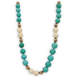 14K Turquoise and  Bone Beaded Necklace