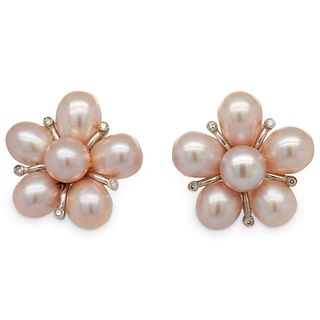 14K Rose Pearl and  Diamond Earrings