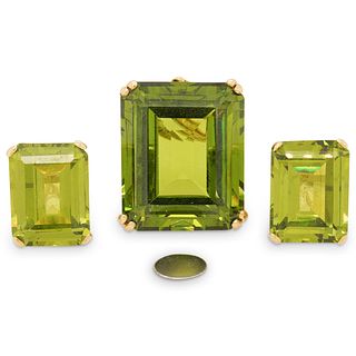14kt Green Topaz Pendant and  Studs