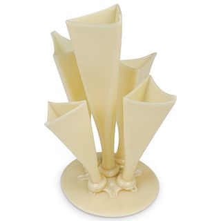 Steuben Ivory Five-Prong Lead Glass Vase