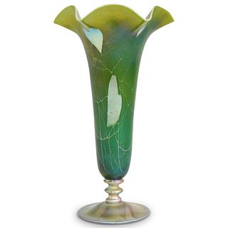 Steuben Green Floriform Vase w/ Gold Aurene heart and  Vine