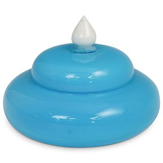 Steuben Blue Jade Puff Box w/ Flint White handle