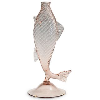 Steuben Rosa Swirled Fish Vase/Decanter
