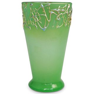 Steuben Iridized Green Jade and Gold Aurene Vase