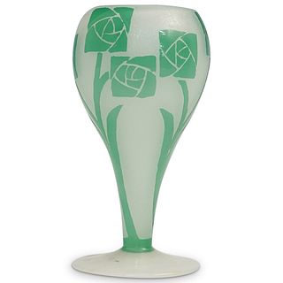 Steuben Green Cut to Alabaster Greta Glass Vase