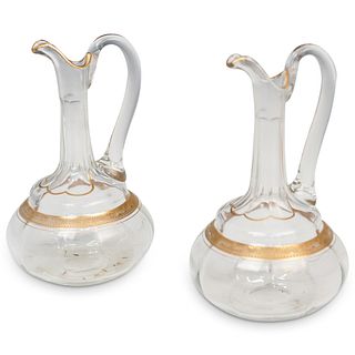 Pair Of Gilt Painted Glass Pitchers