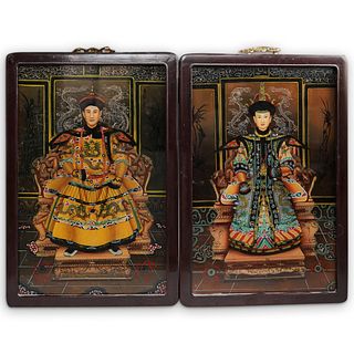 (2 Pc) Chinese Reverse on Glass Paintings
