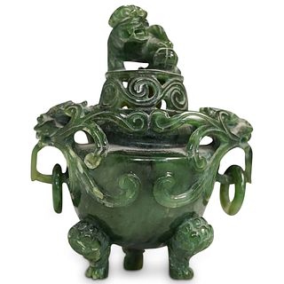 19th Cent. Chinese Carved Green Jade Censor