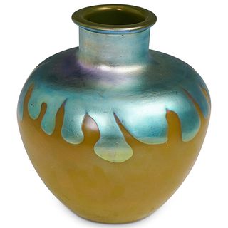 Steuben Blue Aurene Drip Glass Vase