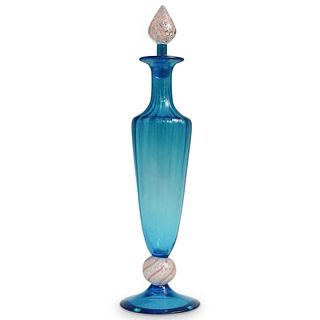 Steuben Blue and  Pink Ribbed Perfume Bottle