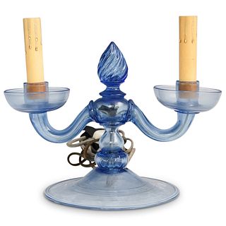 Steuben French Blue Glass Candelabra Lamp