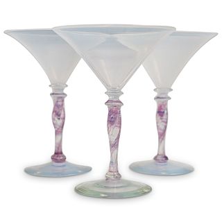 (3Pc) Steuben Opal Champagne Glasses w/ Cintra Stems