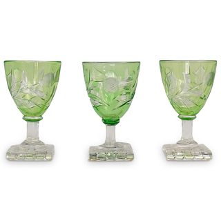 (3Pc) Steuben Green Thistle Pattern Goblets