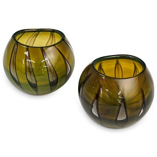 (2Pc) Ekenas J. O. Lake Art Glass Vase