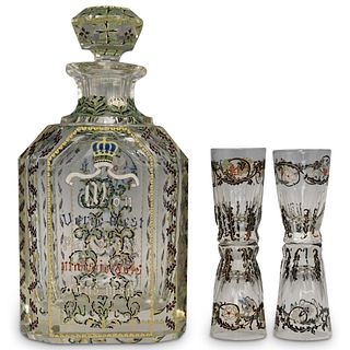 Manner of Galle Crystal Decanter and  Glasses