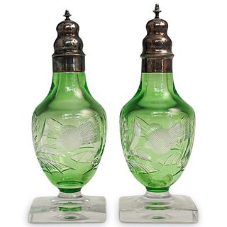 (2Pc) Green Salt and  Pepper "Thistle" Pattern Shakers