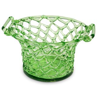 Steuben Pomona Green Glass Lattice Basket