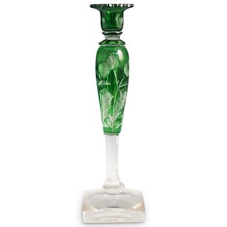 Steuben Green Glass Thistle Pattern Candlestick