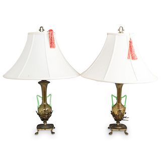 Pair of Steuben Crackle Glass Lamps