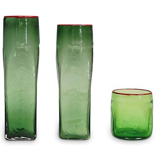 (3Pc) Michael Sosin Art Glass Drinkware Set