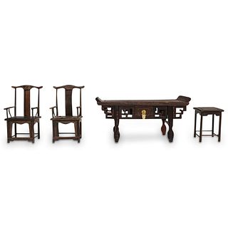 (4 Pc) Chinese Miniature Wooden Furniture Grouping