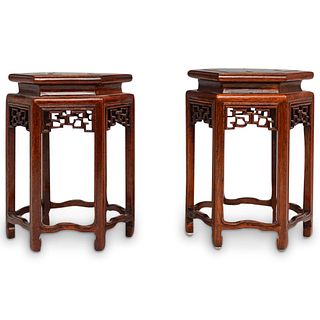 (2 Pc) Chinese Wooden Small Plant Stands