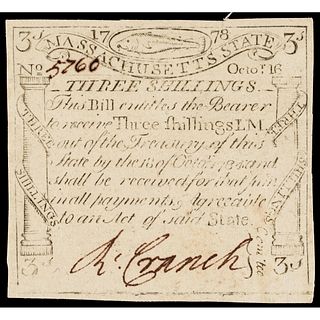Colonial Currency, Paul Revere Engraved 1778 CODFISH Issue PMG Choice Unc-63
