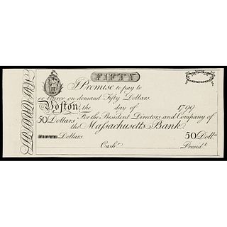 1799 Massachusetts Bank Boston $50 PMG Gem Unc-65 EPQ Early Reprint Proof