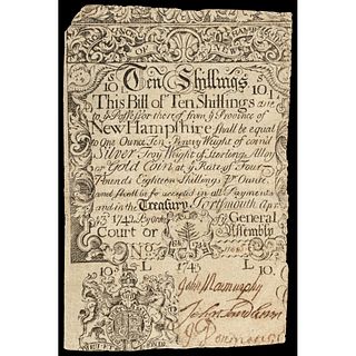 Colonial Currency, Unique New Hampshire April 3, 1742 redated 1743 / Feb. 1744