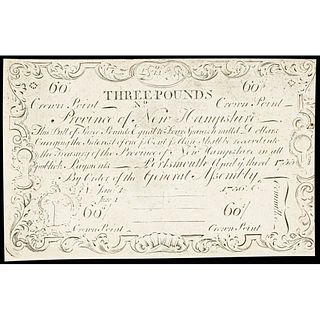Colonial Currency, New Hampshire 3 April 3, 1755 c. 1850 Cohen Reprint