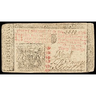 Colonial Currency, NJ, April 23, 1761. 30 Shillings Note Very Fine