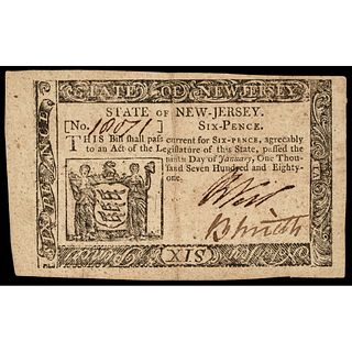 State of New Jersey. January 9, 1781. Six Pence. PMG Choice Very Fine-35