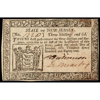 Colonial Currency, U.S. Constitution Signer DAVID BREARLEY 1781 NJ. PMG AU-53