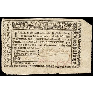 Colonial Currency, NY City of Albany. Feb. 17, 1776 $1/4 CONTINENTAL CURRENCY