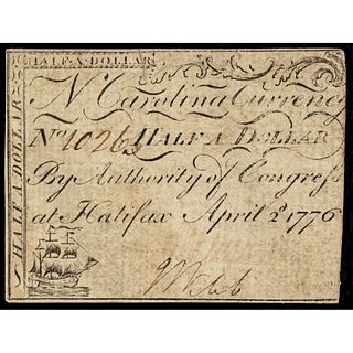 Colonial Currency, April 2, 1776 North Carolina $1/2. Ship Vignette. PCGS VF-35