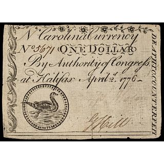 Colonial Currency, North Carolina. April 2, 1776. Halifax Issue. One Dollar.  Duck. PCGS VF-30