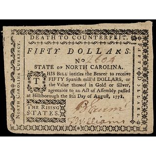 Colonial Currency, North Carolina. August 8, 1778. $50 The Rising States PCGS EF-40
